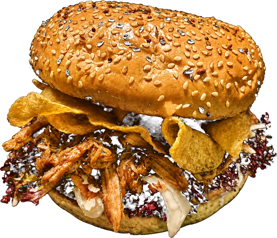 Pulled-Pork-Burger mit Kartoffelchips